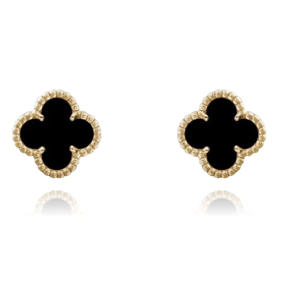 Brinco Pino V@n Cleef Preto Dourado